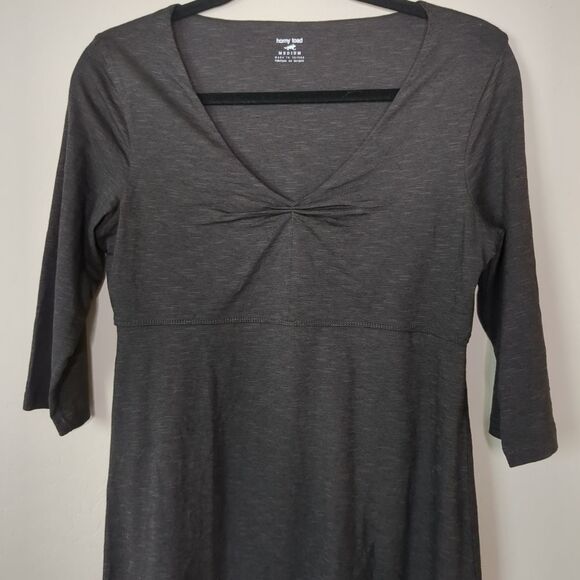 Horny Toad Fit and Flare Dress Charcoal Gray 3/4 Sleeve Empire Waist Size M - Picture 3 of 7